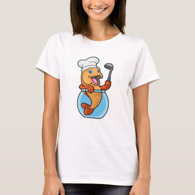 Fish in Glass as Cook with Soup spoon T-Shirt (Front)