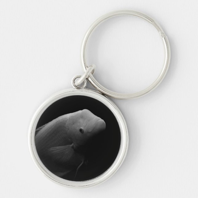 Fish in Tank - Black and White Art Photograph Key Ring (Front)