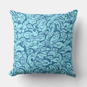 Fish in the Sea Blue Throw Pillow