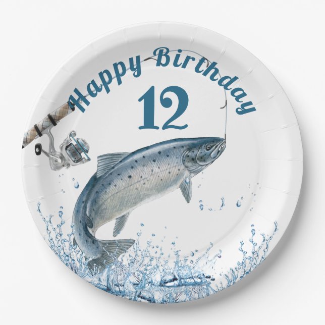 Fish In Water 12th Birthday Party Paper Plate (Front)