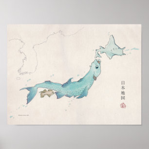 Fish Japan map (unlabeled) Poster