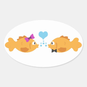 Fish Love Oval Sticker