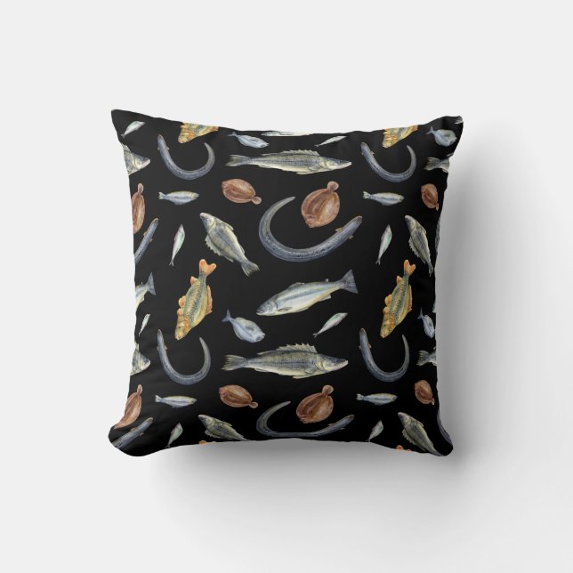 Fish Lover Two Designs Eel Salmon Flounder Carp Cushion (Front)