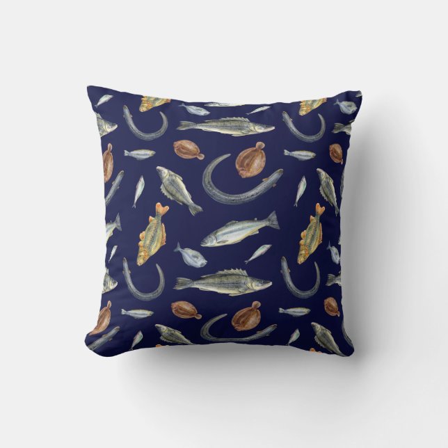 Fish Lover Two Designs Eel Salmon Flounder Perch Cushion (Front)