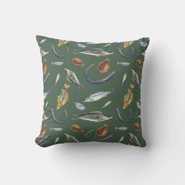 Fish Lover Two Designs Eel Salmon Flounder Perch Cushion (Front)