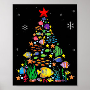 Fish Lovers Sea Beach Aquatic Christmas Tree Xmas Poster