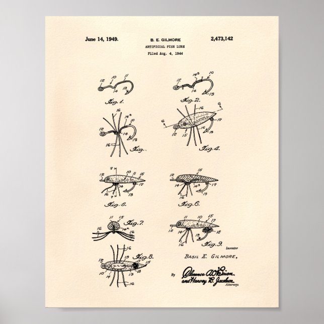 Fish Lure 1949 Patent Art Old Peper Poster (Front)