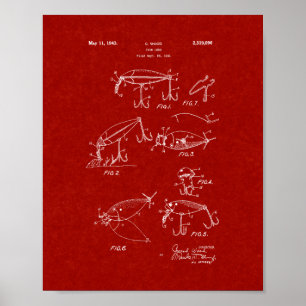 Fish Lure Patent - Burgundy Red Poster