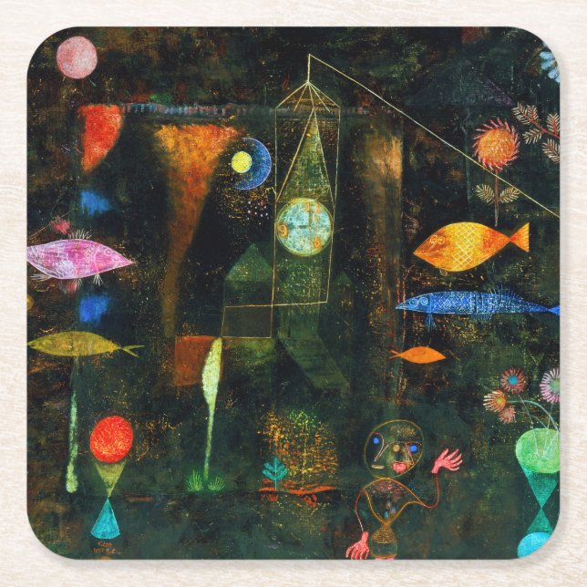 Fish Magic, Paul Klee Square Paper Coaster (Front)