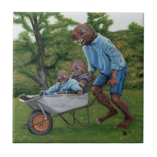 Fish Man Autumn Fun Fantasy Art Ceramic Tile