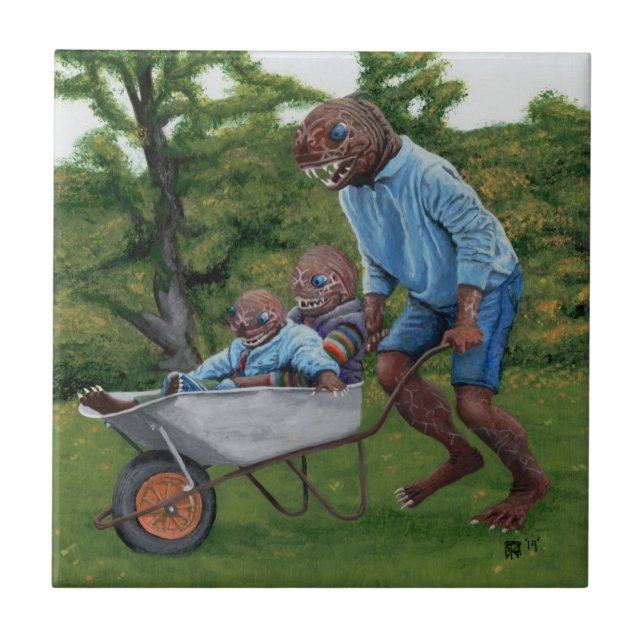 Fish Man Autumn Fun Fantasy Art Ceramic Tile (Front)