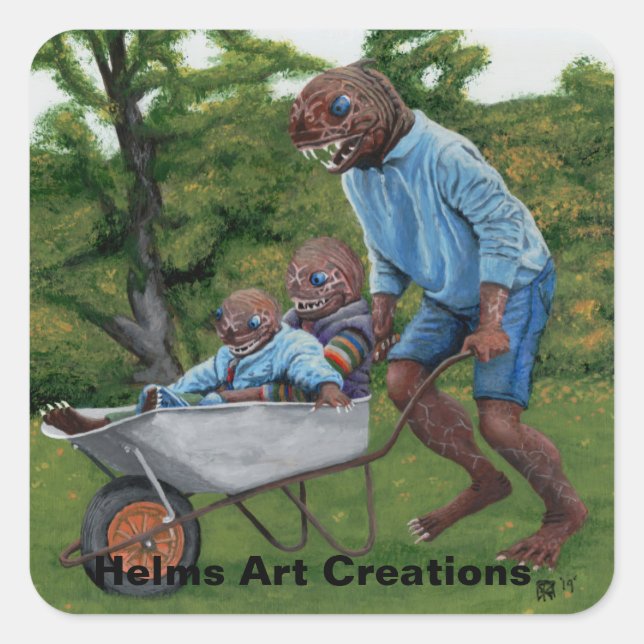 Fish Man Autumn Fun Fantasy Art Stickers (Front)