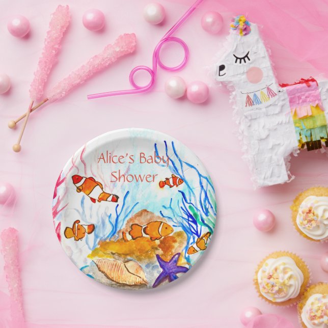 Fish Marine Under the Sea Baby shower Ocean Coral Paper Plate (Party)