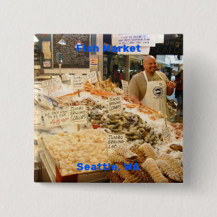 Fish Market, Seattle, Washington 15 Cm Square Badge