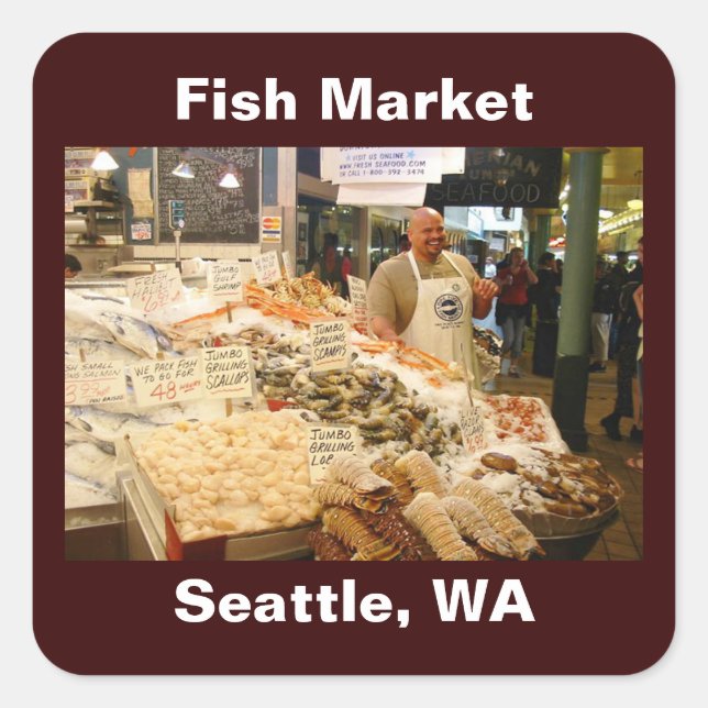 Fish Market Seattle Washington Square Sticker (Front)