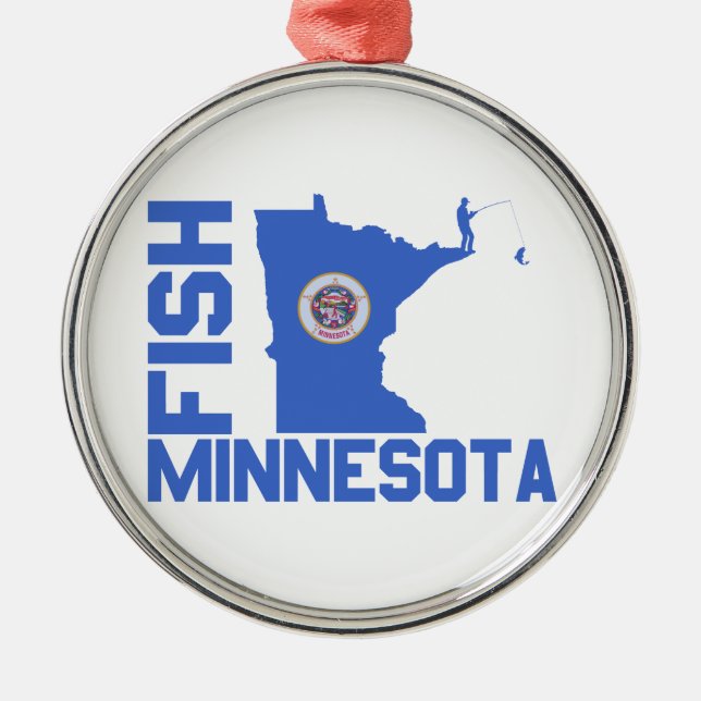 Fish Minnesota State Outline Metal Tree Decoration (Front)