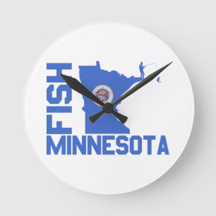 Fish Minnesota State Outline Round Clock