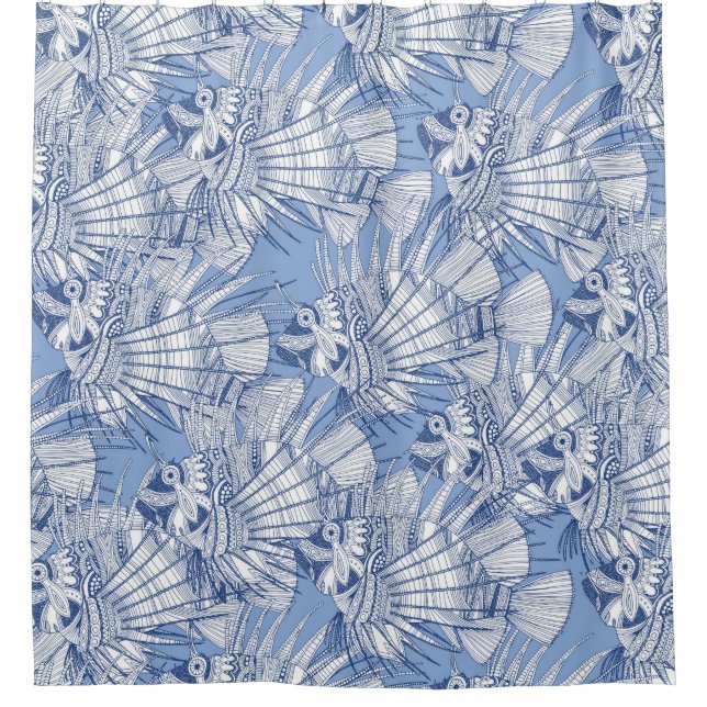 fish mirage blue shower curtain (Front)