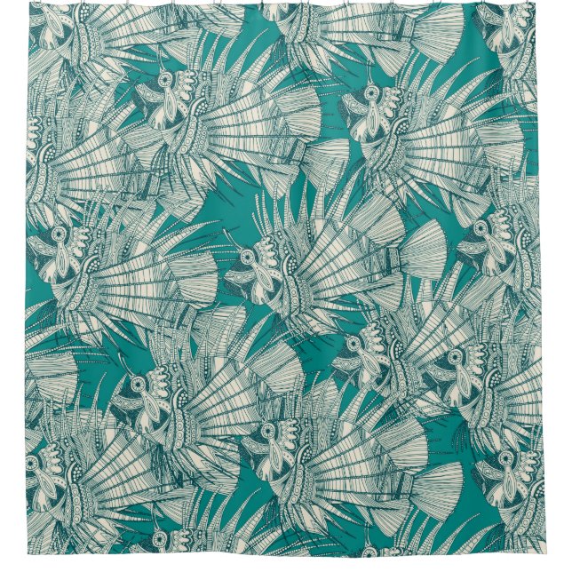 fish mirage teal shower curtain (Front)