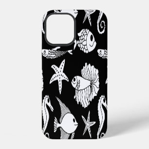 Fish Motif: Black White Pattern. iPhone 12 Case