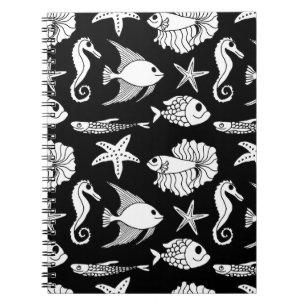 Fish Motif: Black White Pattern. Notebook