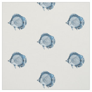 Fish nautical coastal ocean sea beach blue fabric