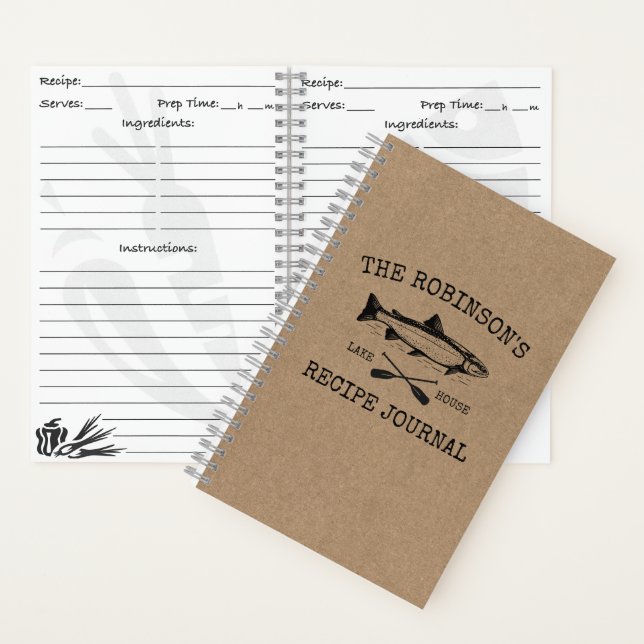 Fish Oars Family Lake House Faux Kraft Recipe Notebook (Inside)