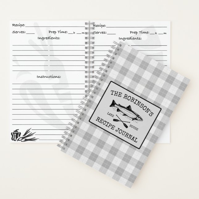 Fish Oars Family Lake House White Plaid Recipe Notebook (Inside)