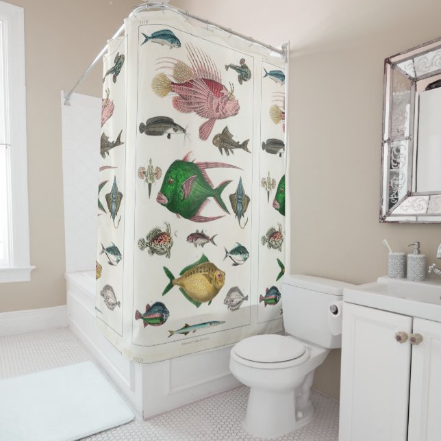 fish, ocean, cute, sea, water, animal, fishing shower curtain (In Situ)