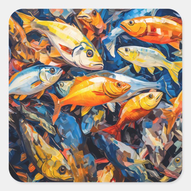Fish Oil Painting Square Sticker (Front)