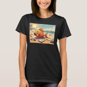 Fish On Beach With Pollution For Environmental Edu T-Shirt