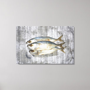 Fish on financial newspaper, elevated view canvas print
