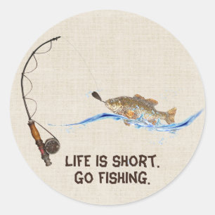 Fish On Fishing Pole  Classic Round Sticker