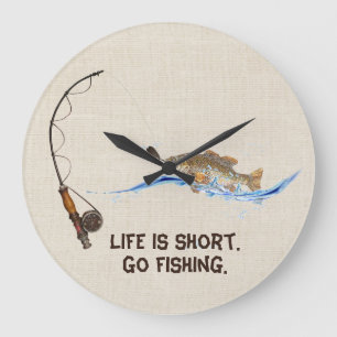 Fish On Fishing Pole Large Clock