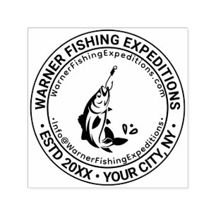 Fish on Hook Business Name Location URL Email Self-inking Stamp