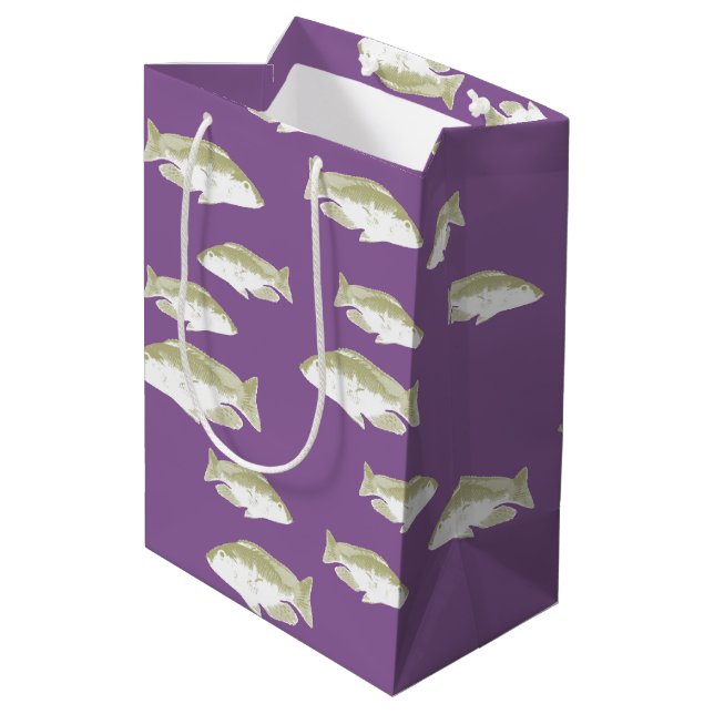 Fish on purple medium gift bag (Back Angled)