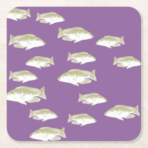Fish on purple square paper coaster