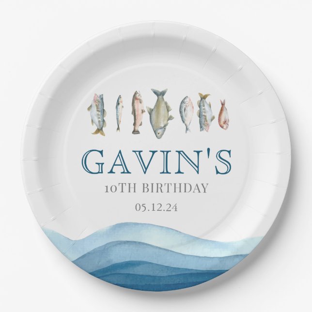 Fish paper plates, fish birthday decorations paper plate (Front)