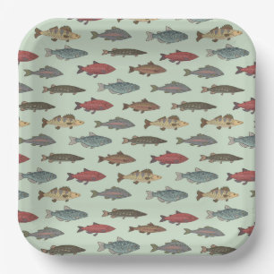 Fish Paper Plates, Green Fishing Sea Life Party Plate