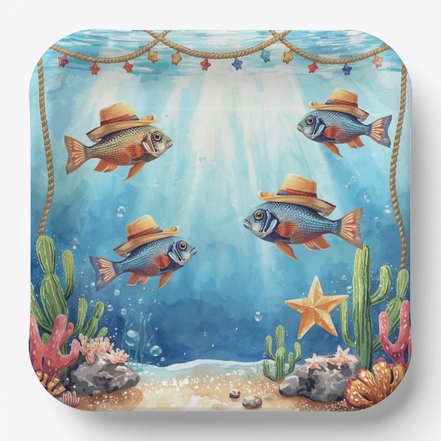 Fish Party Texas themed  Paper Plate (Front)