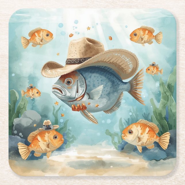 Fish Party Texas themed  Square Paper Coaster (Front)