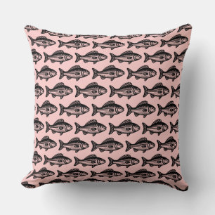Fish Pattern - Black on Faded Green Cushion