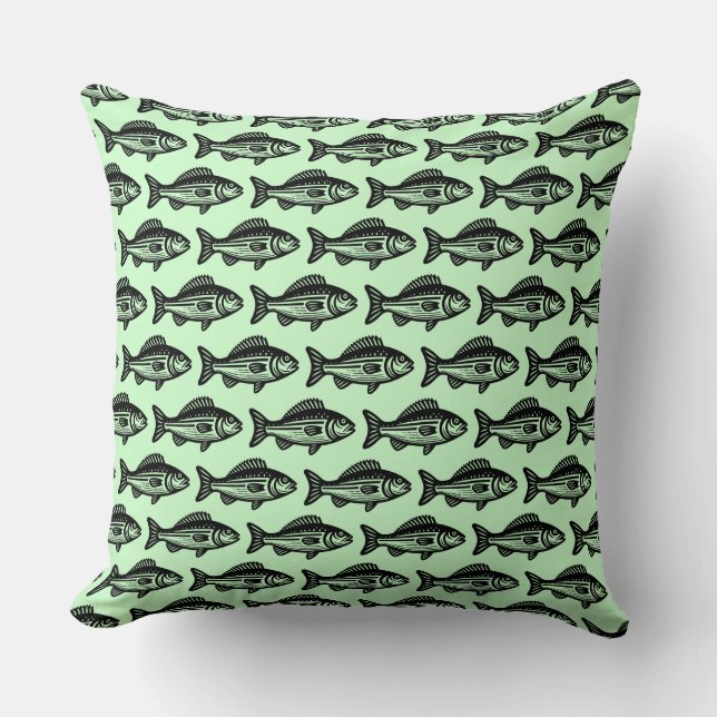 Fish Pattern - Black on Ghost Green Cushion (Front)