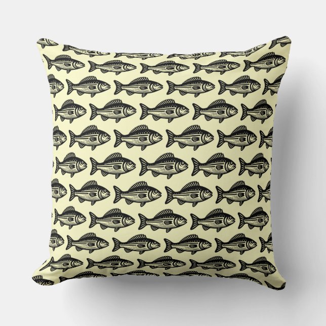 Fish Pattern - Black on Pale Yellow Cushion (Front)