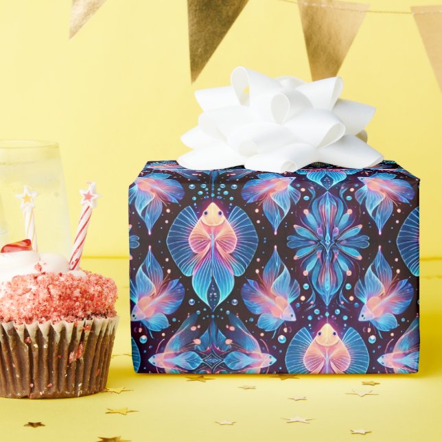 FISH ~ Pattern BLUE PINK BLACK Shades ~  Wrapping Paper (Birthday Party)