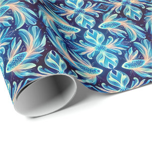 FISH ~ Pattern BLUE Shades ~ Wrapping Paper