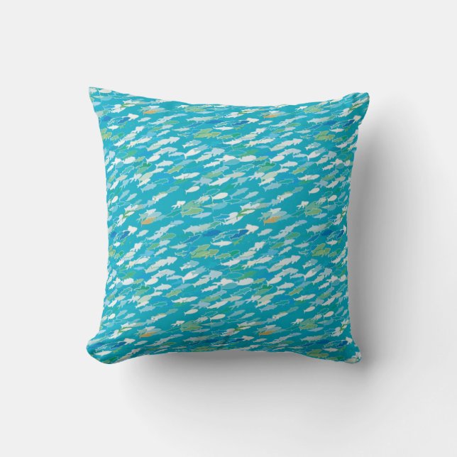 Fish pattern, blue, white, green cushion (Front)
