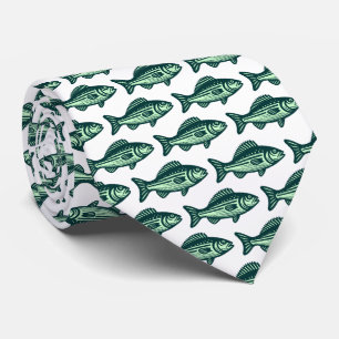 Fish Pattern - Dark Green and Ghost Green on White Tie