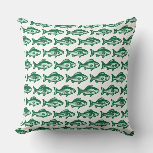 Fish Pattern - Forest Green on White Cushion (Front)