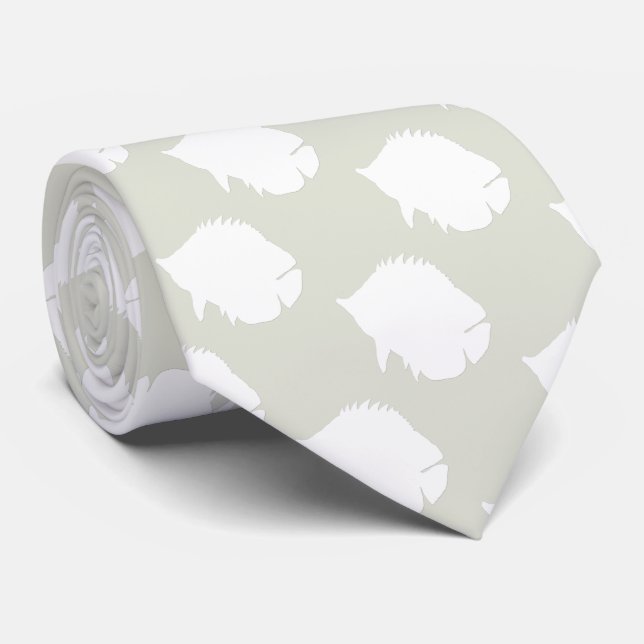 Fish Pattern Neck Tie Pale Sage Green (Rolled)